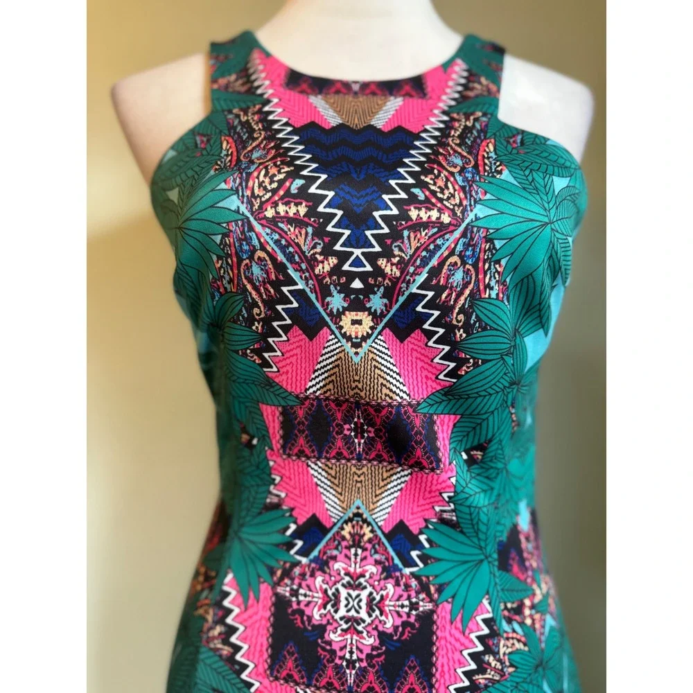 Gianni Bini Teal Pink resort Tropical colorful Sheath Dress Small boho Y2K beach